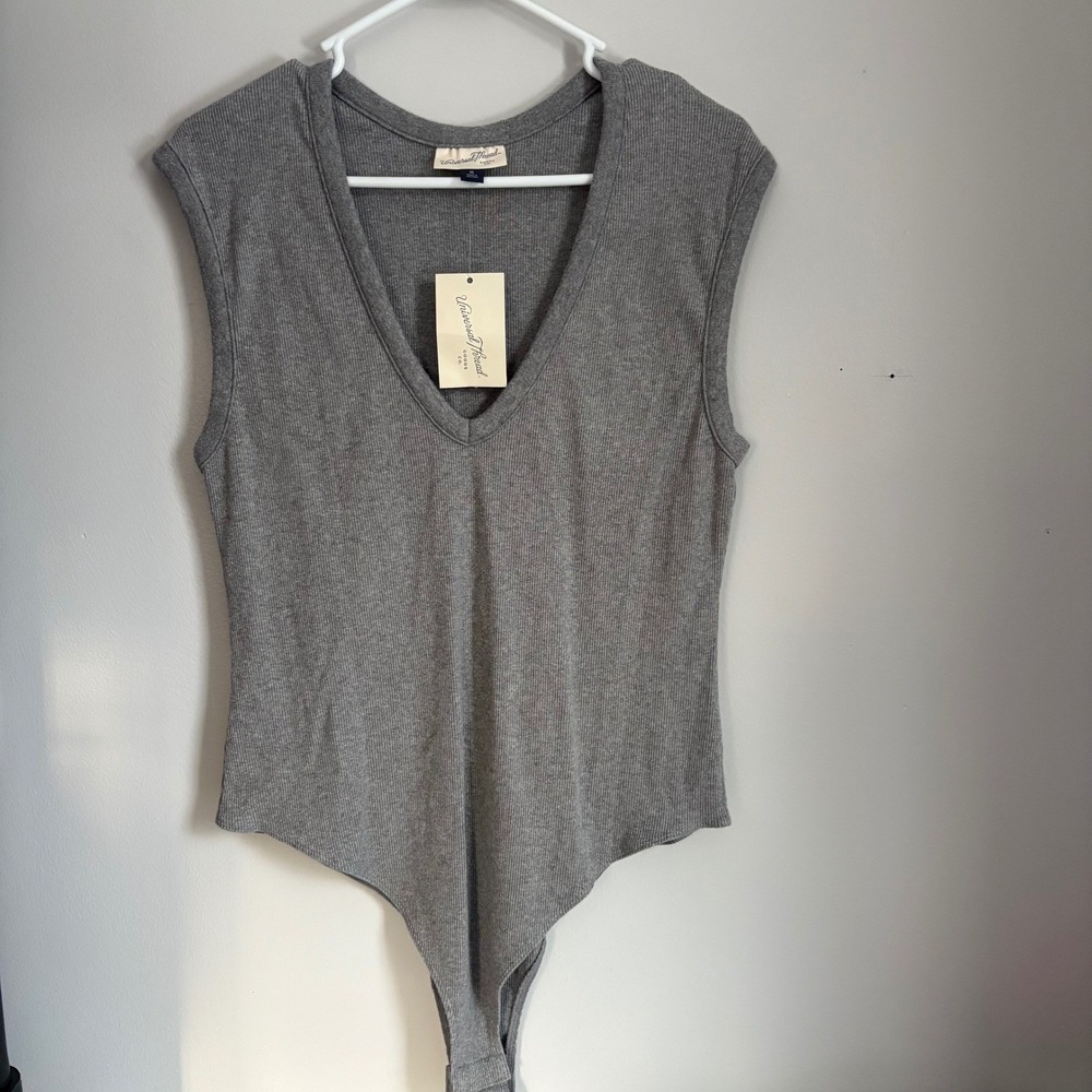 Universal Thread Ribbed V‎ Neck Sleeveless Bodysuit Gray XXL Cotten